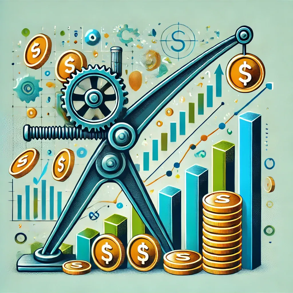 Dall·e 2024 09 27 17.24.57 An Illustration Representing Financial Leverage In A Positive And Dynamic Way Featuring Symbols Of Finance Such As Money Graphs And A Lever. The Im